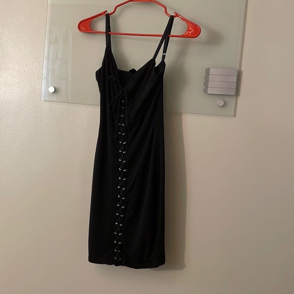 Black dress with “shoelace” detailing
